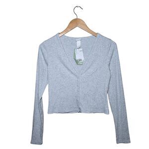 H&M Women's Small Gray Ribbed Button Up Crop Cardigan Top NWT